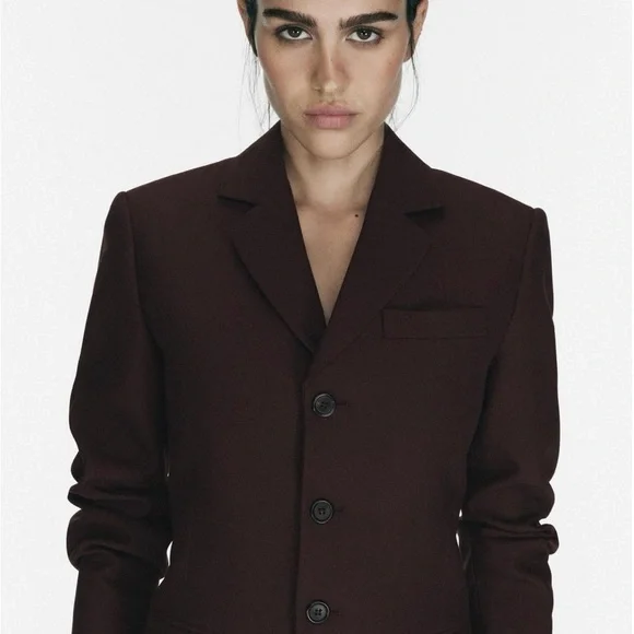 NWT Zara Pocket Blazer Eggplant Women Large - Picture 2 of 9